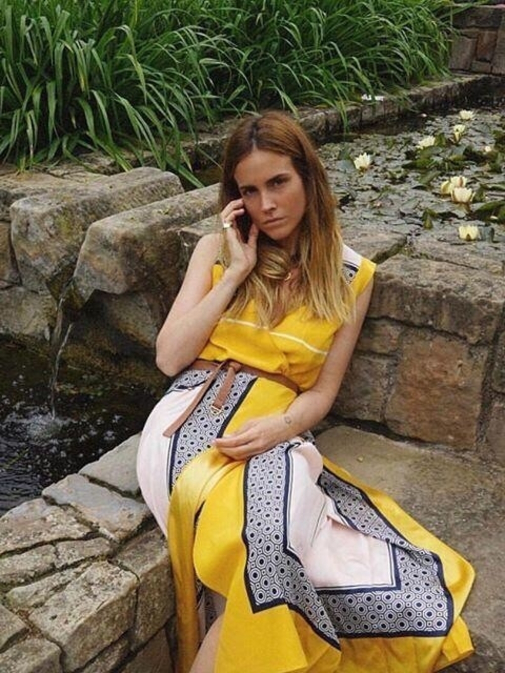 Tory Burch Yellow and Black-Trim Patterned Maxi Dress